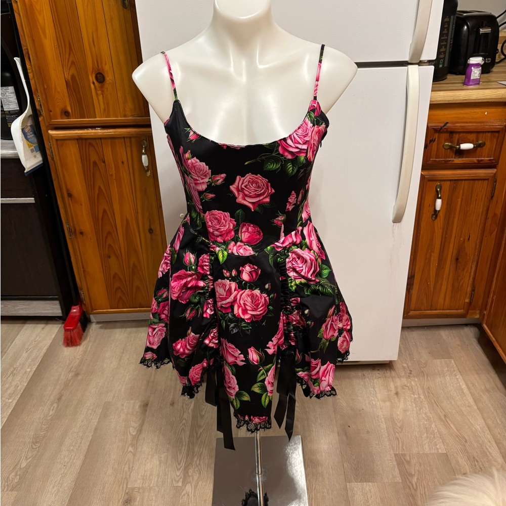 Dolls Kill Floral Black and Pink Dress